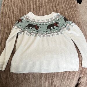 Maurices White and Gray Sweater with Bear Design
